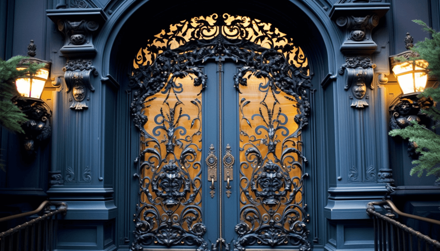 Blue with ornament iron door