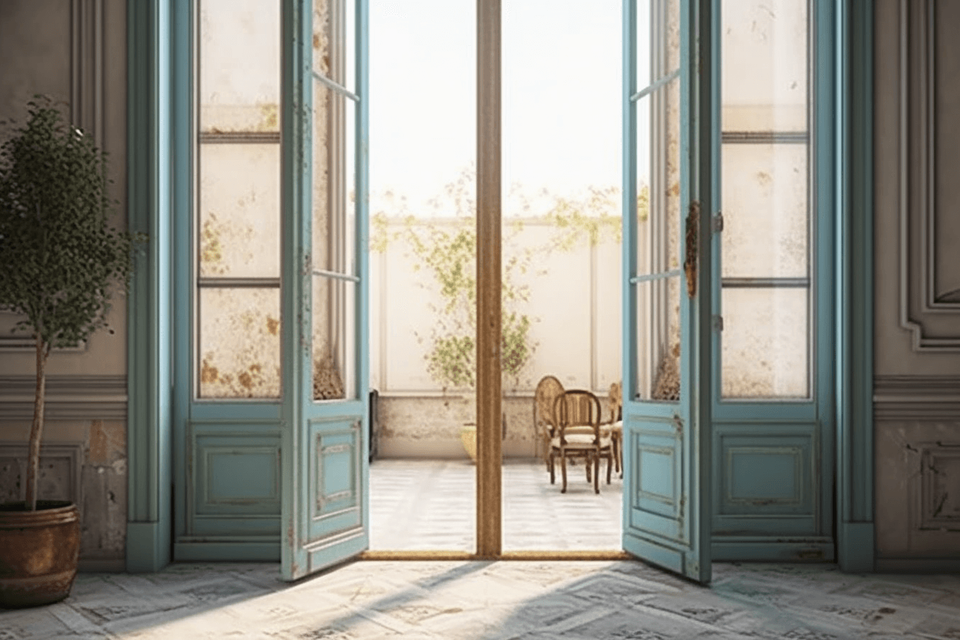 blue French doors