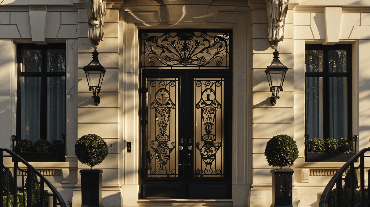 frosted glass wrought iron doorway