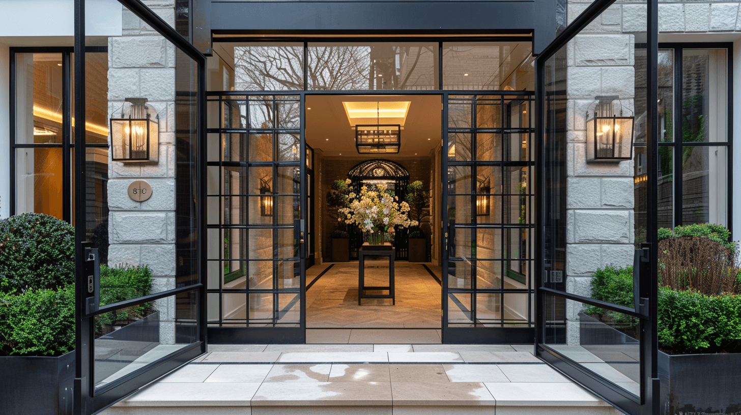 modern wrought iron glass doorway