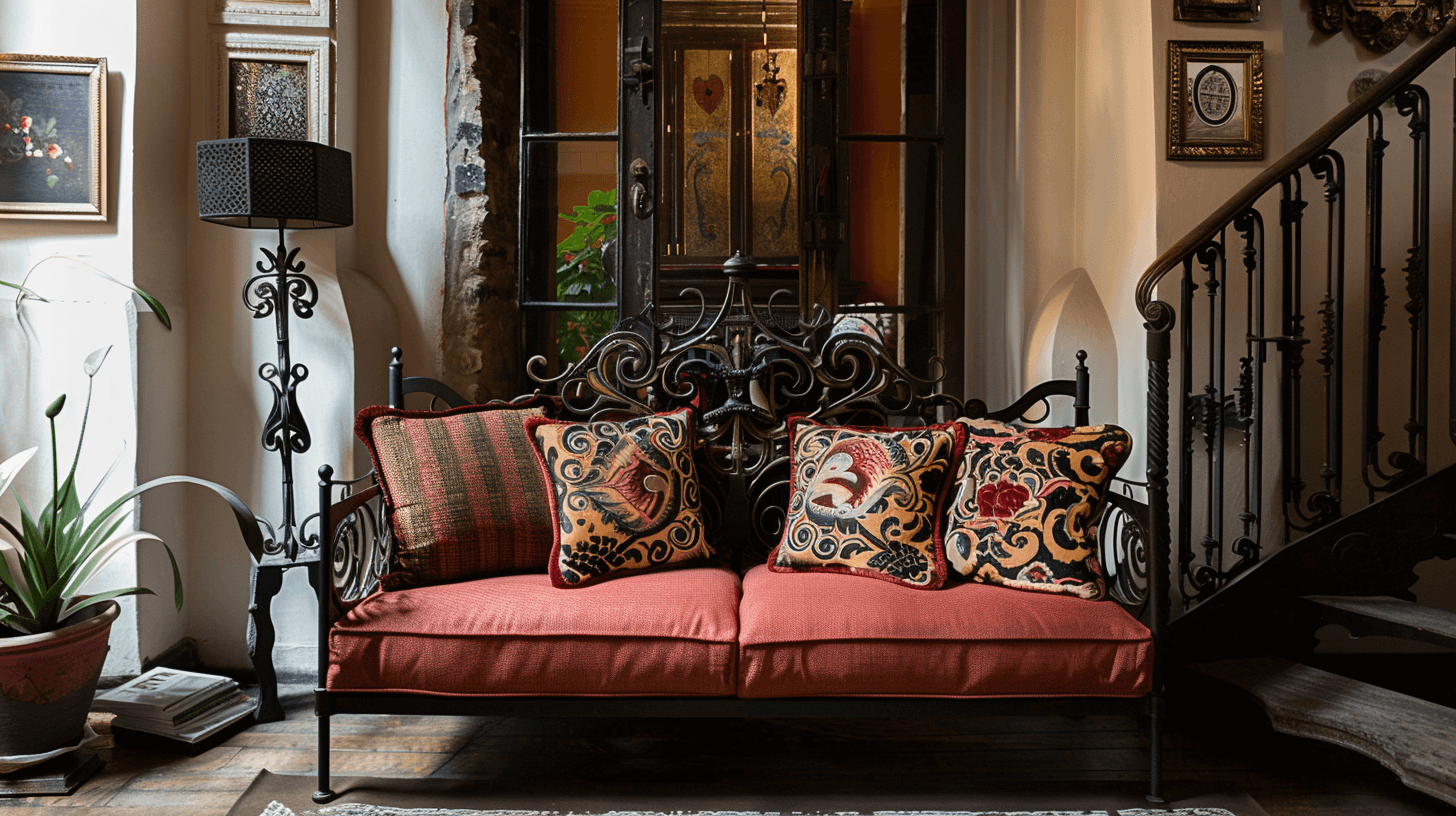 warm orange wrough iron sofa