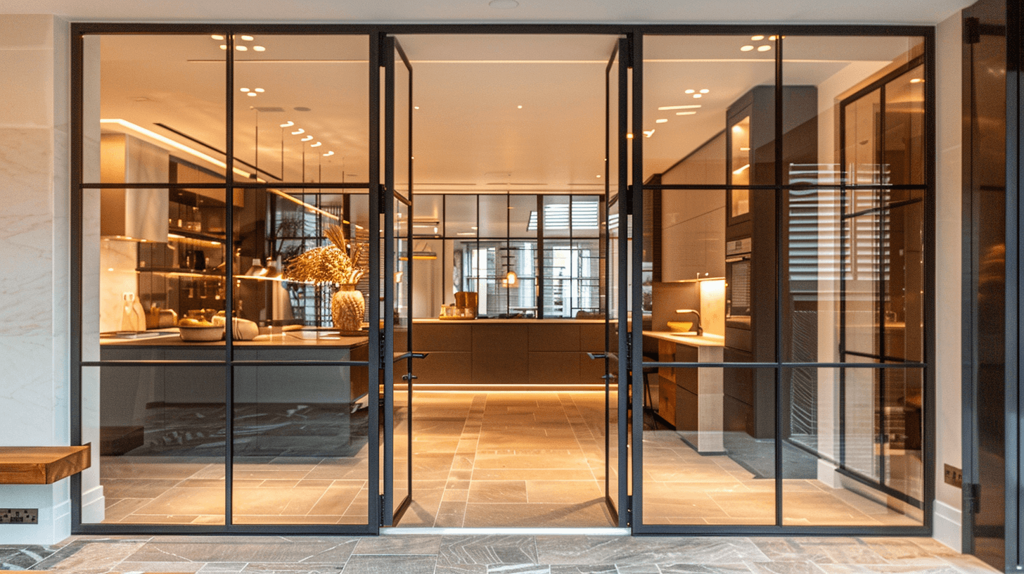 wrought iron door with huge glass panels